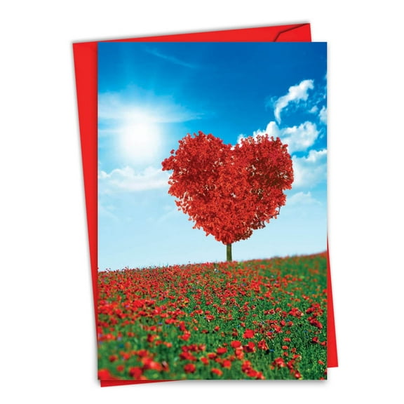 NobleWorks Valentine's Day Greeting Card with 5 x 7 Inch Envelope (1 Card) Heart Trees C8994IVDG