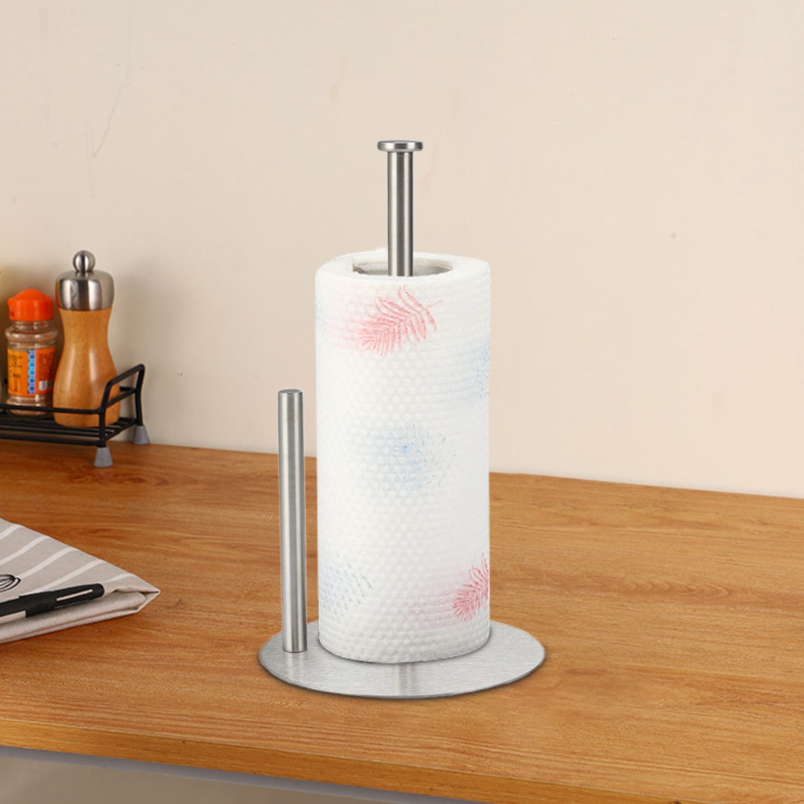 Vertical Tissue Holder Paper Towel Stand with Anti-Slip Weighted Base Kitchen Countertop Freestanding Paper Towel Rack,Black