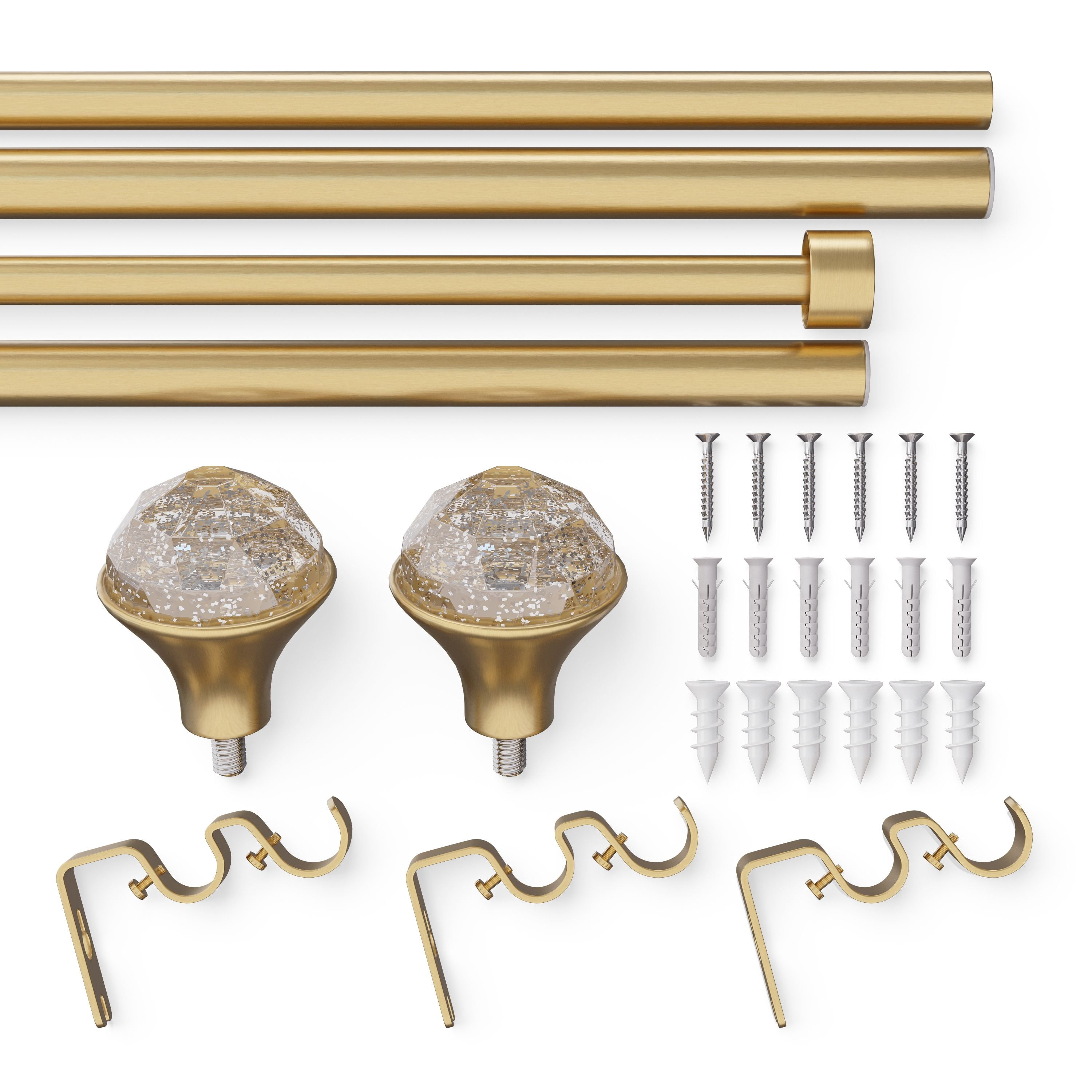Mainstays Kids 3/4" Gold Faceted Gem Adjustable Double Curtain Rod, 48"-84"