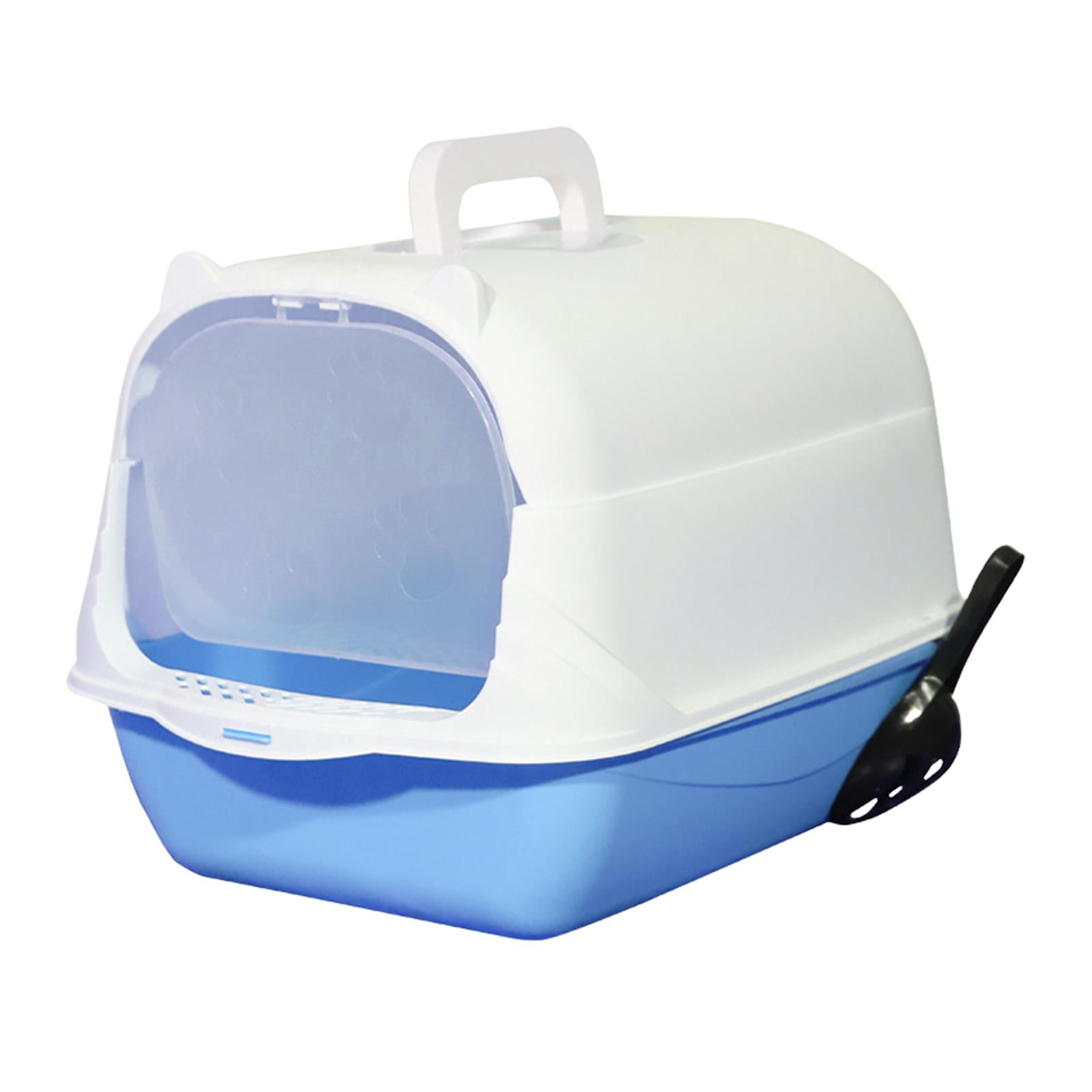 Hooded Cat with Lid Enclosed Cat Toilet Reusable Cat Litter Tray Blue