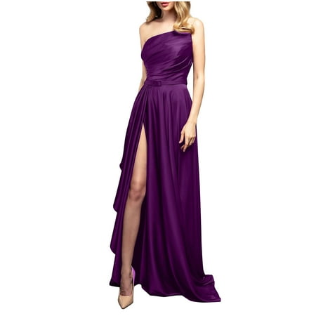 

Red Dresses for Women Wedding Dress Fashion Women Autumn Solid Causal Skew Collar Long Sleeve Party Evening Dress Savings Clearance Deals Sundresses for Women Maxi Dress Purple L