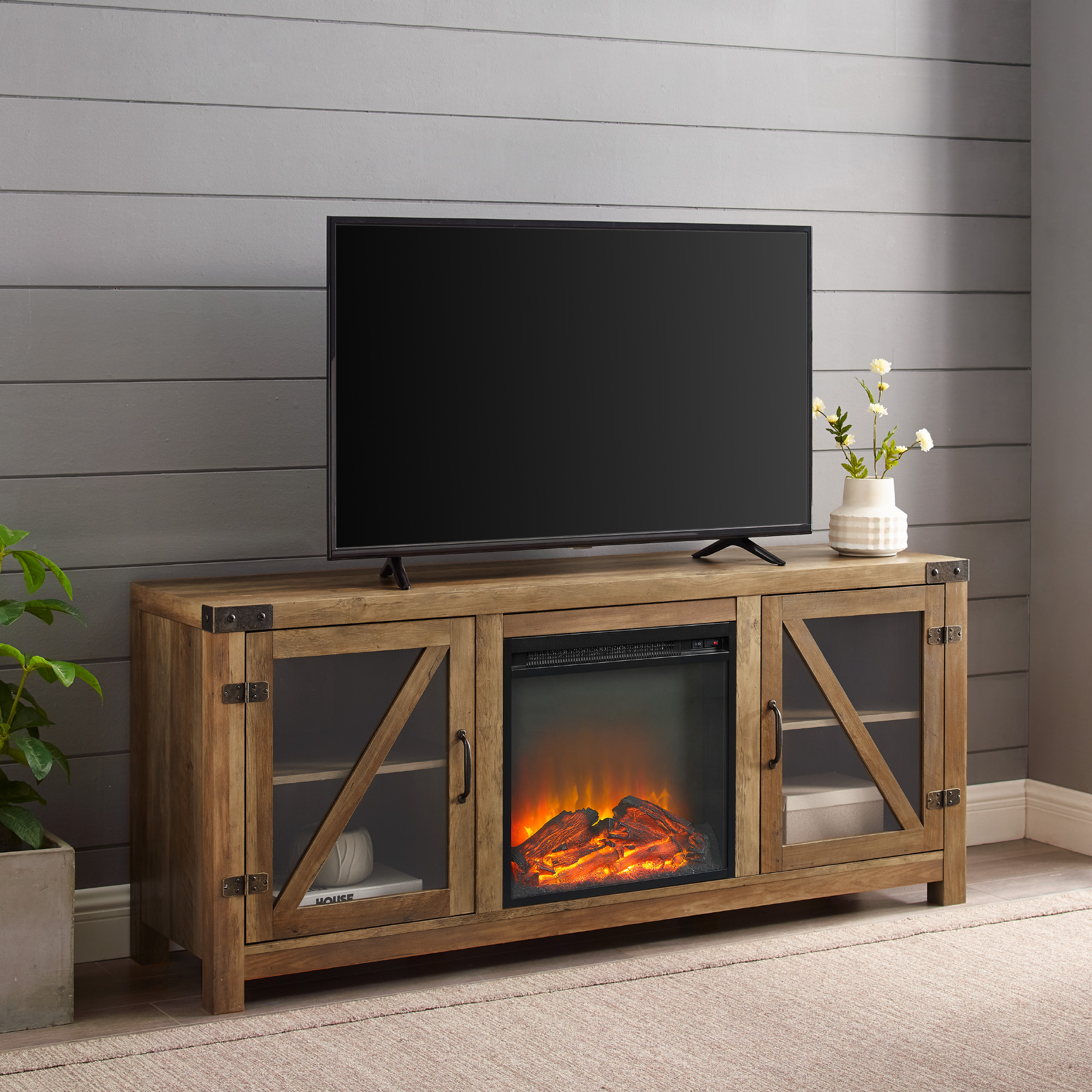 Manor Park Fireplace TV Stand For TVs Up To 65 Reclaimed Barnwood 