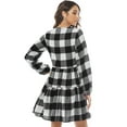 thumbnail image 2 of FANCYINN Womens Long Sleeve Buffalo Plaid Shift Tunic Dress Ruffle Hem Vneck Casual Swing Babydoll Mini Dress with Pockets White & Black M, 2 of 6