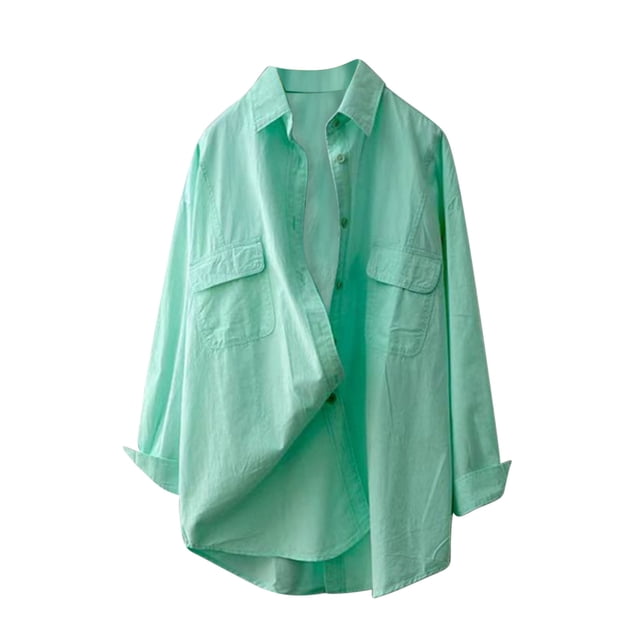 Meichang Womens Button Down Shirts Oversized Long Sleeve Cotton Tops Collared Shirts Solid Loose Fit Work Tops Basic Going Out Blouses