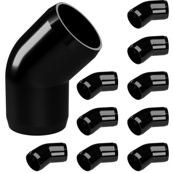 FORMUFIT 1/2" 45-Degree Elbow Furniture Grade PVC Fitting in Black, Made In USA, UV-Resistant, Impact-Proof, 0.840" Actual Socket Diameter (10-Pack) - F01245E-BK-10
