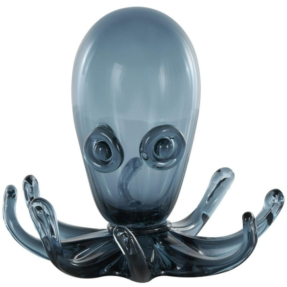 9" x 8" Dark Blue Glass Cute Ombre Octopus Sculpture with Curved Tentacles, by DecMode