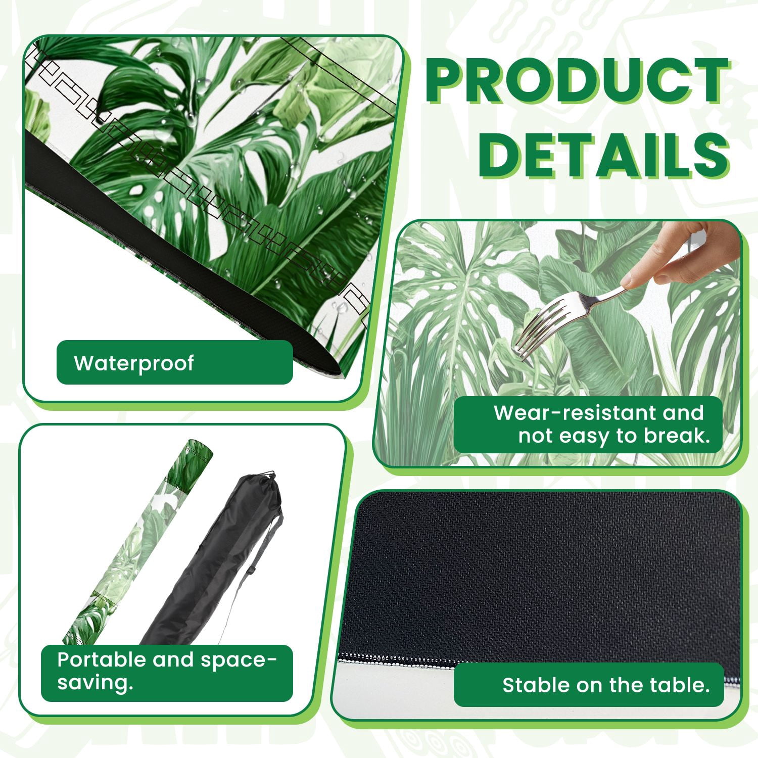 Mahjong Mat 31.5" x 31.5" Tropical leaves Monstera strelitzia palms Watercolor seamless Non-Slip Noise Reduction American Mahjong Tiles Table Cover for Dominoes Poker Card Board Games Gift