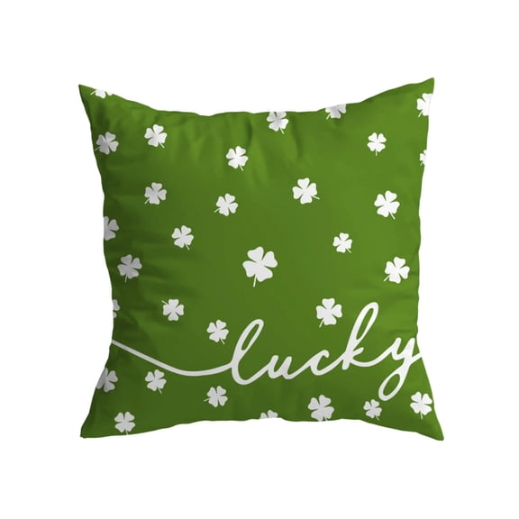 St Patricks Day Pillow Covers 18x18, St Patricks Day Decorations, Irish Decor Green Trefoil Peach Velvet Sofa Cushion Cover, Holiday Home Decor
