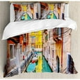 thumbnail image 3 of Venice Duvet Cover Set King Size, Vibrant Colorful Venice View Canal Buildings Gondolas Green Water Romantic Landmark, Decorative 3 Piece Bedding Set with 2 Pillow Shams, Multicolor, by Ambesonne, 3 of 3