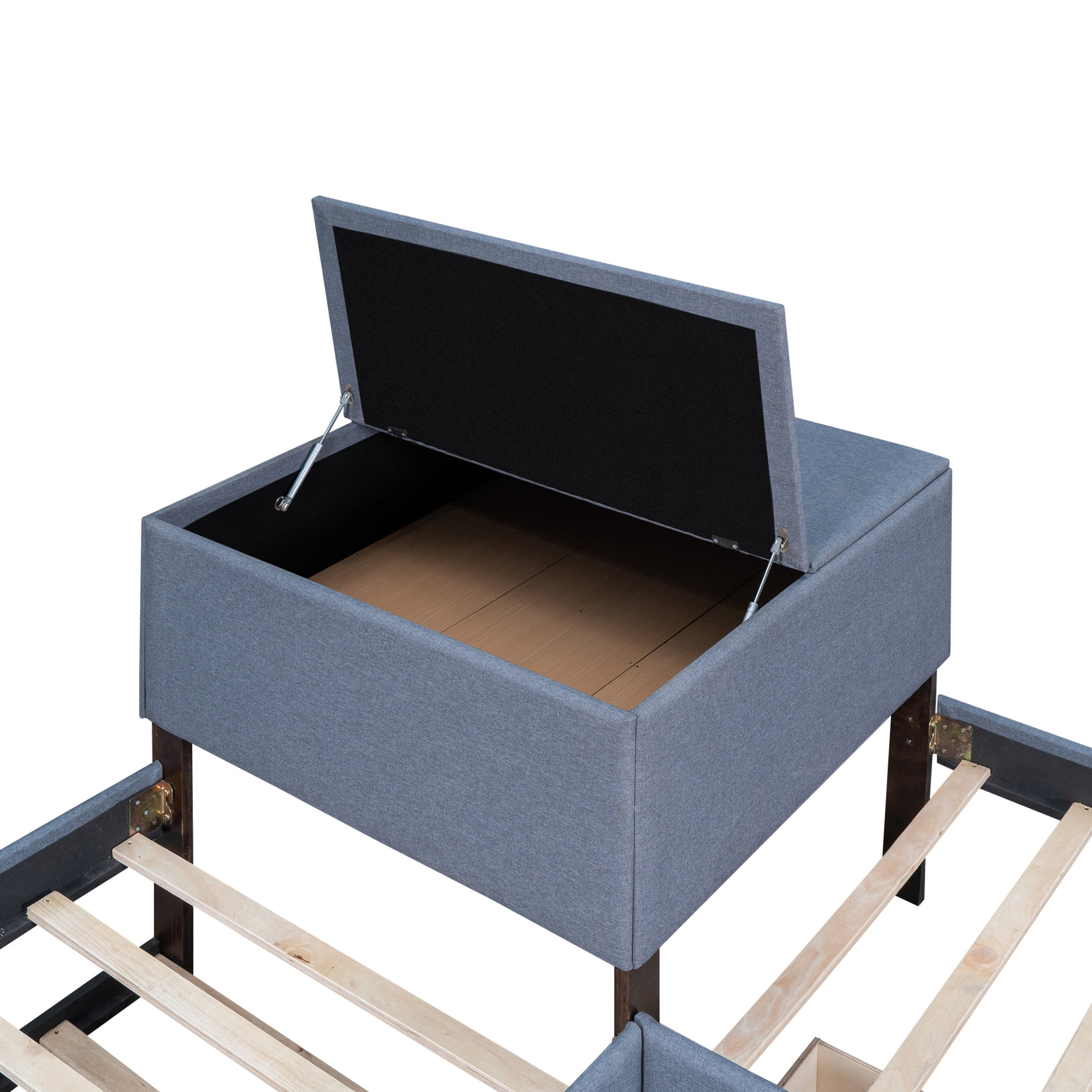 Noble House Solen Twin Size L-Shaped Upholstered Platform Bed with Trundle, Built-in Desk and Storage Drawers, Gray