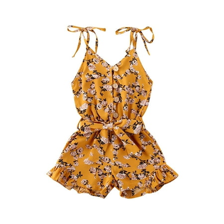 

Canrulo Toddler Baby Girl Flowers Print Sleeveless Tops Shorts Clothes Summer Outfits Brown 1-2 Years