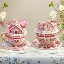 syligr 2 PCS Pink Heart Cupcake Acrylic Desktop Ornament - Valentine's Day Decoration Waterproof Wear-Resistant Table Decor for Party Home Sweet Treat Theme Gift Romantic Present