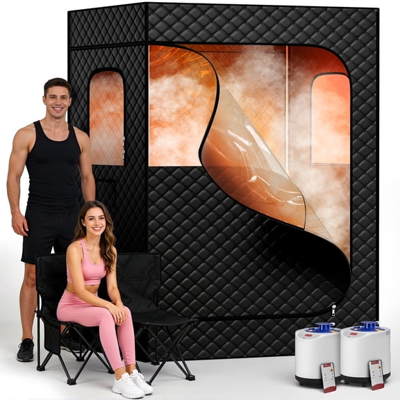 Nepsam 2 Person Sauna Box with 2.6L 1200W Steamer, 99Min-Timer, 9-Level Temperature, 10-min Rapid Heating, Home Sauna for Gym, Pilates, Garage, Hot Tub, Black Large Chair