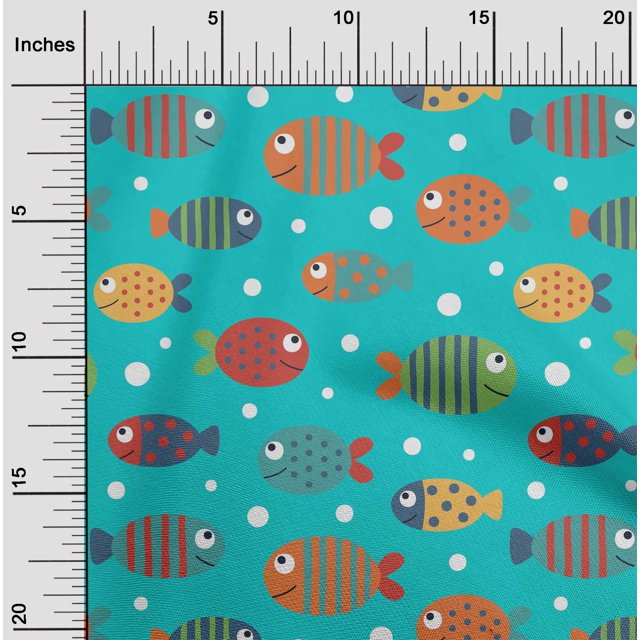 oneOone Viscose Jersey Turquoise Blue Fabric Dot & Fish Artistic Craft Projects Decor Fabric Printed By The Yard 60 Inch Wide
