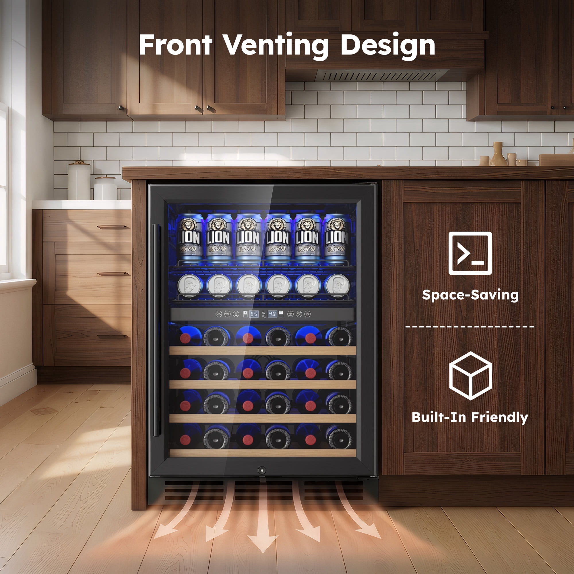 Simzlife 4.5 Cu.ft Dual Zone Beverage Refrigerator Wine Cooler,  Wine Chiller for 30 Bottles Wine & 65 Cans Drink, Adjustable Temperature Control for Home/Office/Bar,Black