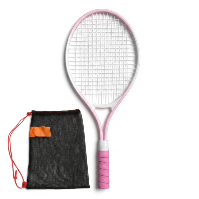 Almencla 21 inch Tennis Racket for Kids Nonslip Grip Tennis Racquet Recreational with Drawstring Bag Equipment for Park Beach Practice Pink