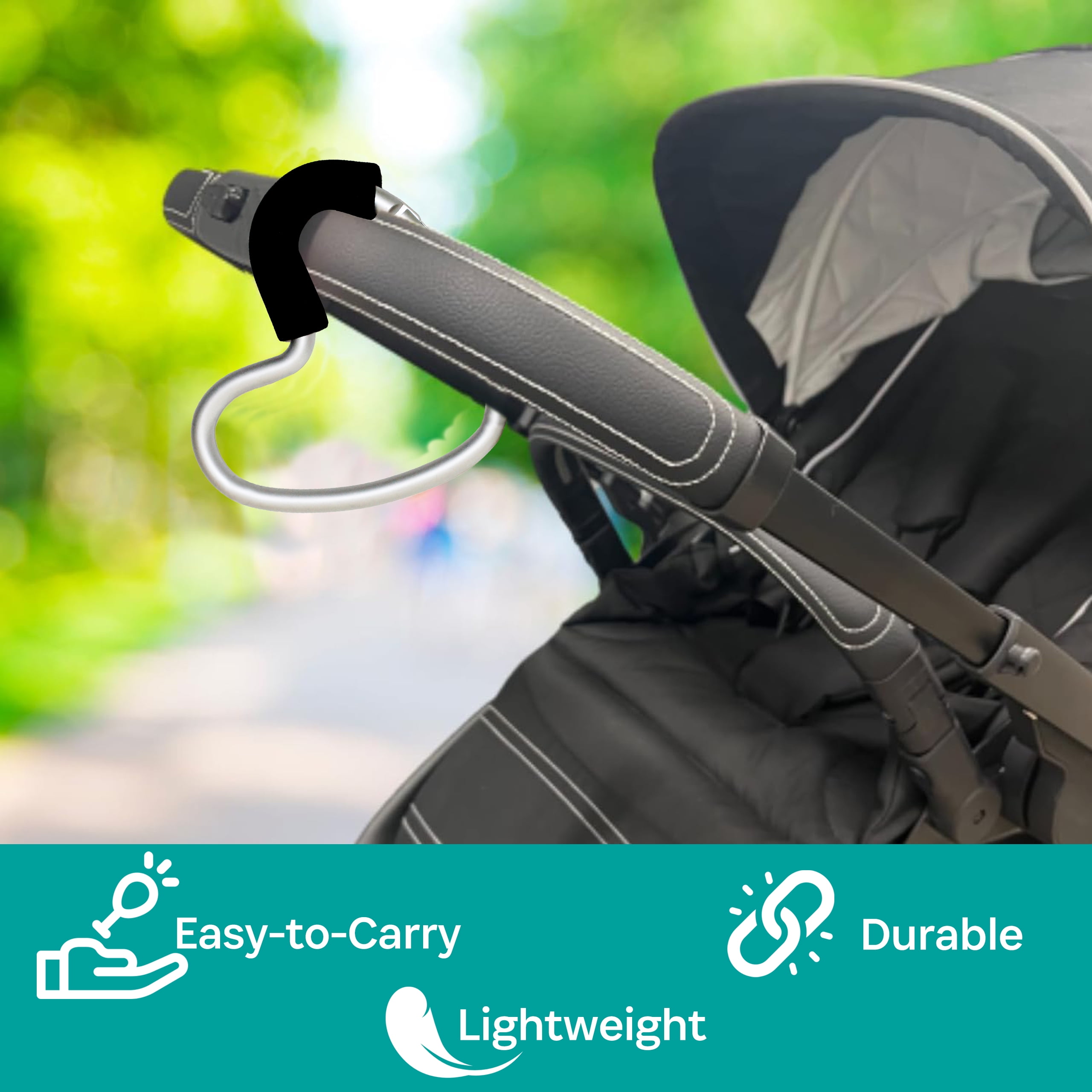 BuggyGear Stroller Heart Hook - Silver Aluminum/Black Foam