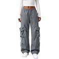 thumbnail image 2 of Wide Leg Cargo Pants for Women Hiking Parachute Pants Stretch Drawstring High Waisted Lightweight Joggers Y2k Streetwear, XL, 2 of 6
