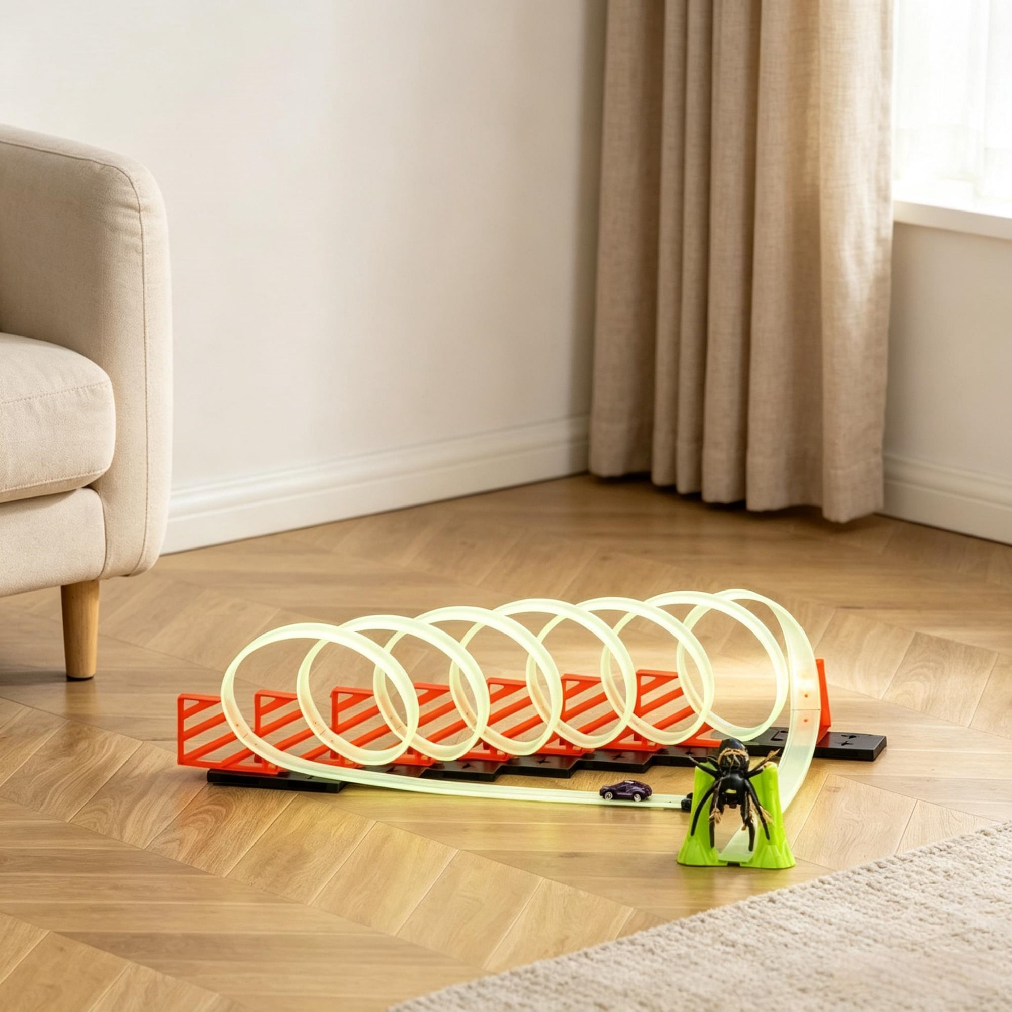 Spooky Spider Race Track Toy Set, Fun Starter Kit for Toddlers 3-6 Years Old, Lime Green