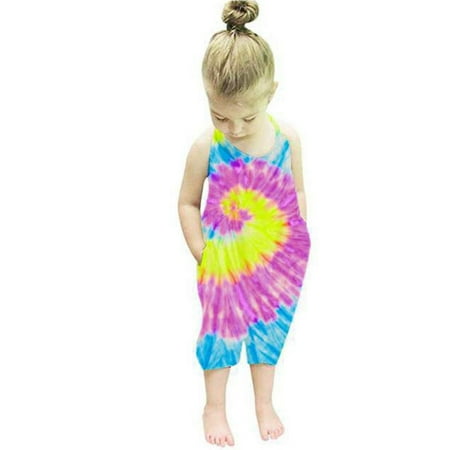 

Little Girls Sleeveless Tie Dye Romper One Piece Overalls Harem Pants Outfits