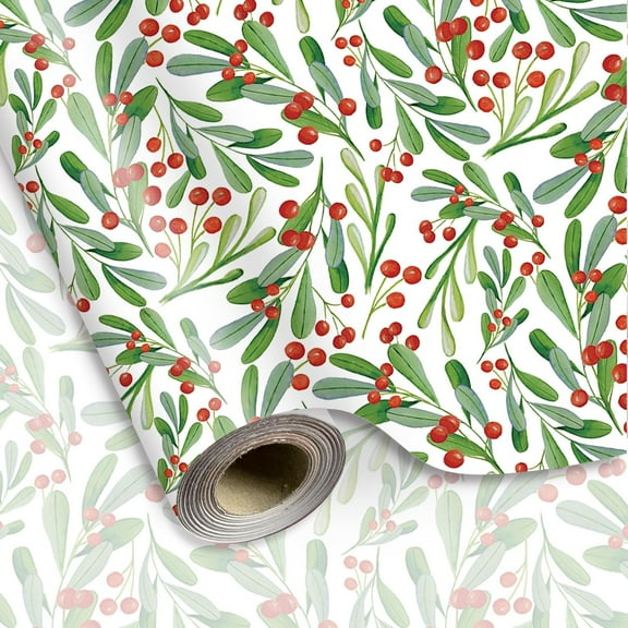 Christmas Wrapping Paper Roll Holly Berry Gift Wrap Paper Watercolor Xmas Art Paper for Christmas Winter Holiday Birthday Party, 58x23in, 1 Roll