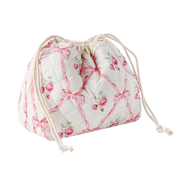 Soda Candy Makeup Bag Cotton Quilted Drawstring Cosmetic Bag with Canvas Coquette Aesthetic Cute Travel Toiletry Bag Travel Make Up Organizer Bag Drawstring Gift Bag for Women