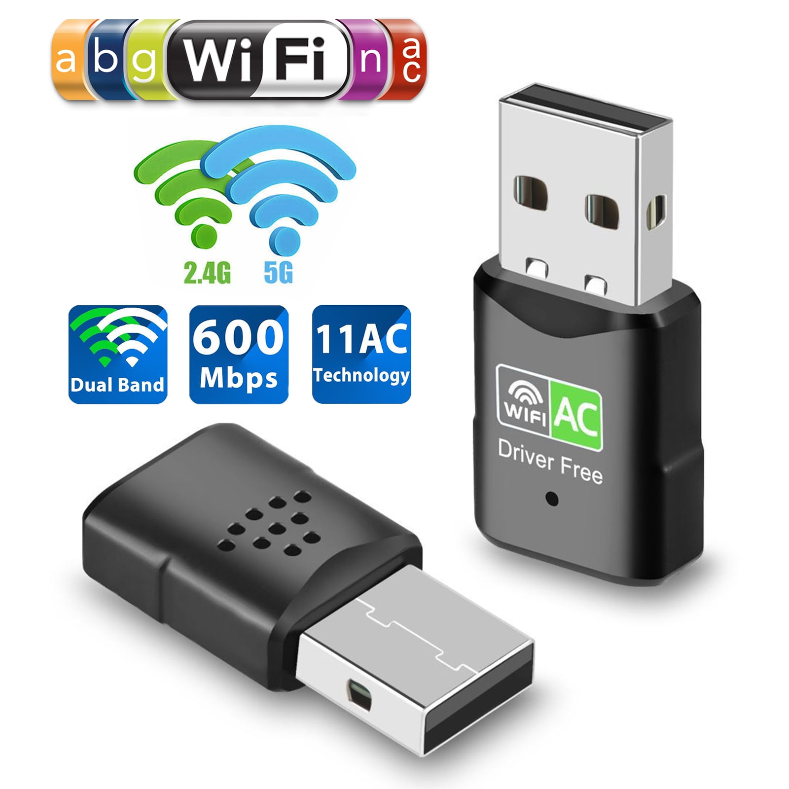 heldig skammel Delegation USB WiFi Adapter for Desktop, TSV 600Mbps Dual Band 2.4/5GHz Network Adapter  WiFi Dongle for PC Laptop, Compatible with Windows Vista/XP/7/8.1/10, Mac  OS, Linux - Walmart.com