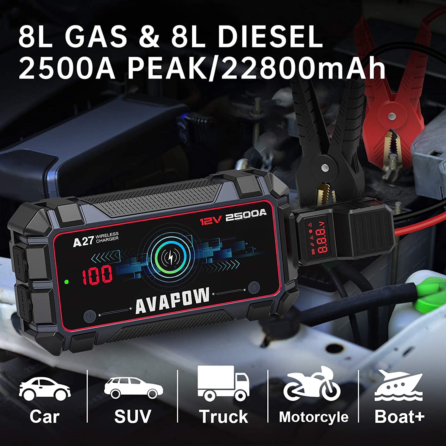 12V Auto Battery Booster SUAOKI 2500A Peak Car Jump Starter Pack for ALL Ga... 