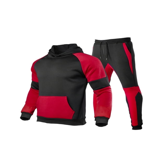 Spring Men ‘s Jogging Tracksuits Sweatsuits Activewear Long Sleeve Pullover Hoodies Sweatshirt+Long Sweatpants Black Red M