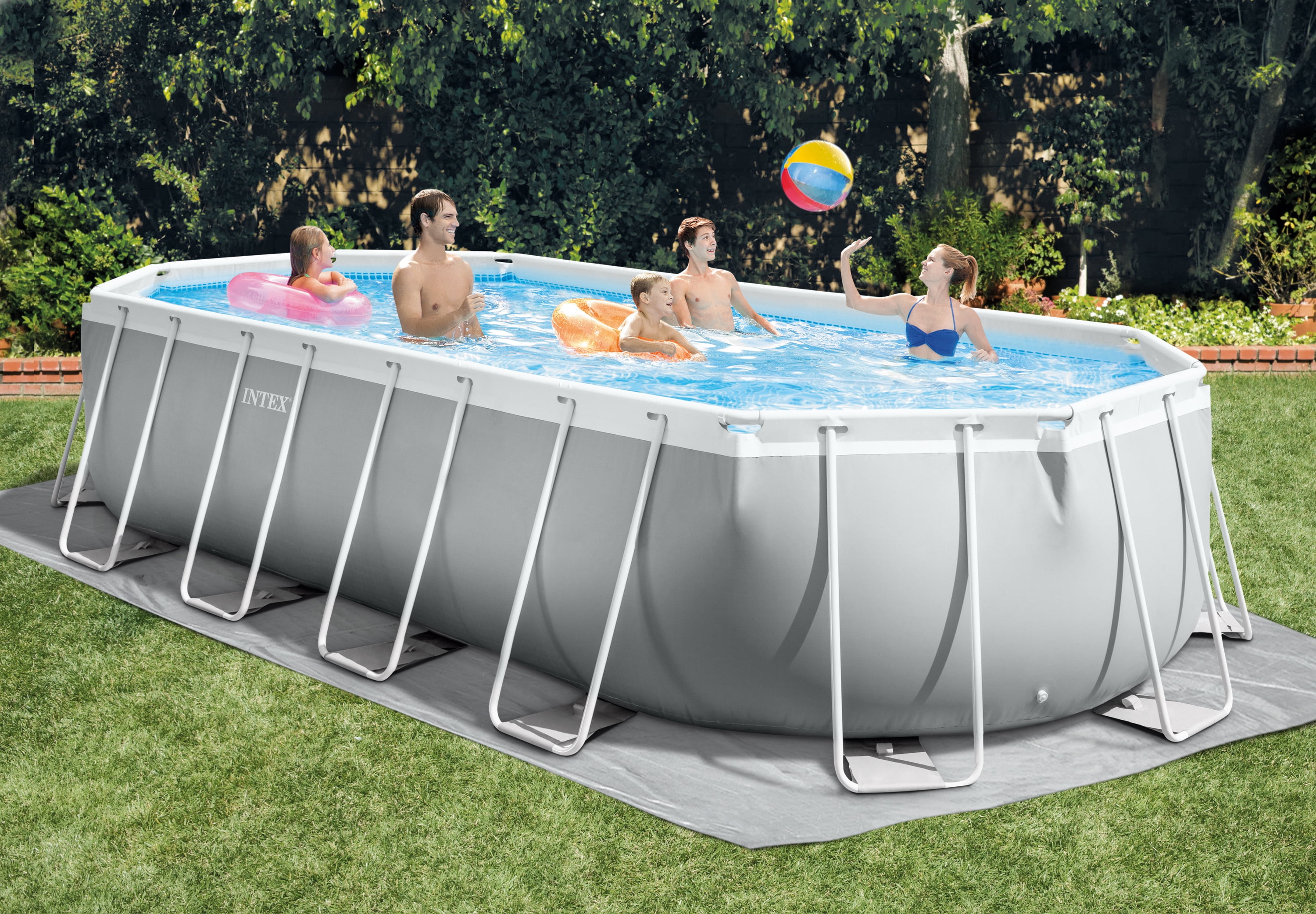 Intex 20'x10'x48 Prism Frame Oval Pool Set with Volleyball Game Included