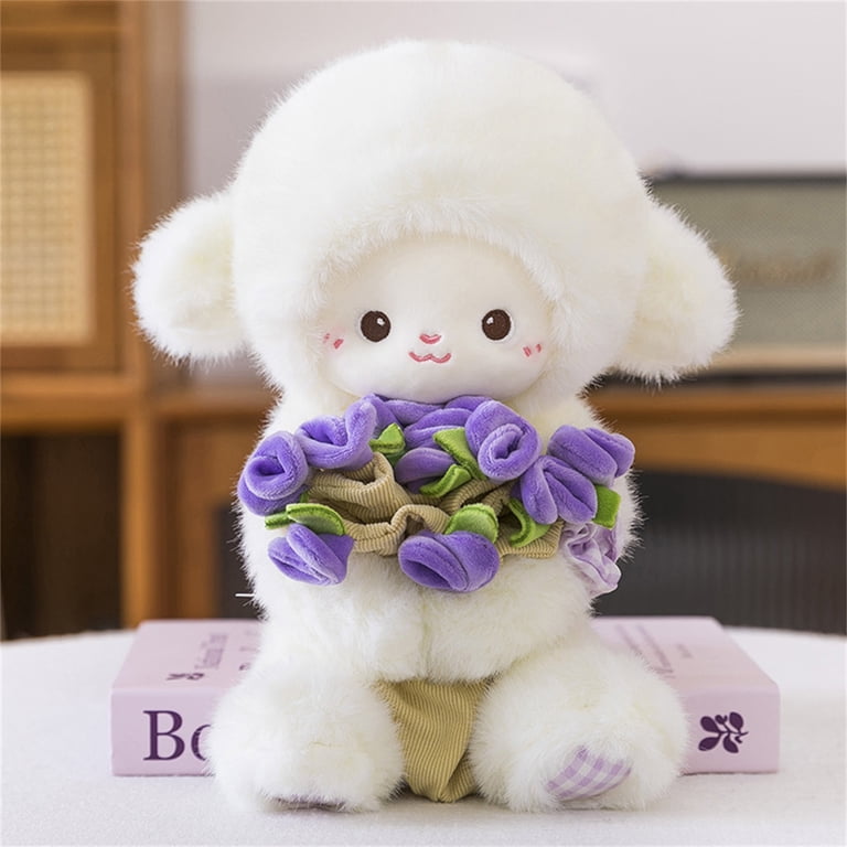 Adorable Wool Lamb Plush Toy with Rose Cap & Magnetic Flower – 11