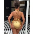 thumbnail image 3 of Top-kevin Women's Plus Size 2 Piece Solid Halter Bikini Triangle Set with Beach Cover Up Top Backless Swimsuit, 3 of 6