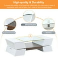 thumbnail image 4 of 2-Tier Coffee Table, Center Table Cocktail Table Storage Cabinet with Open Shelves & Cabinets, Modern Geometric Style Dining Table Meeting Table with 6mm Glass-Top, 44.8”Lx22.2”Dx14.9”H, White, 4 of 7