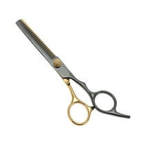 Unique Bargains 1 Pc Tooth Style Hair Cutting Scissors for Hair Styling Black Gold Tone
