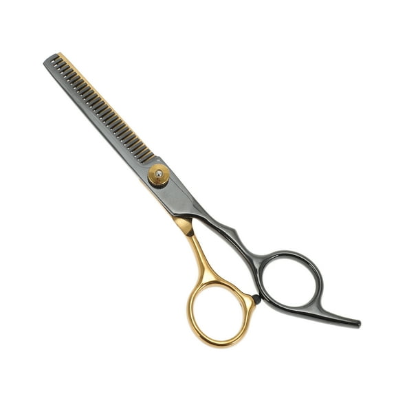 Unique Bargains 1 Pc Tooth Style Hair Cutting Scissors for Hair Styling Black Gold Tone