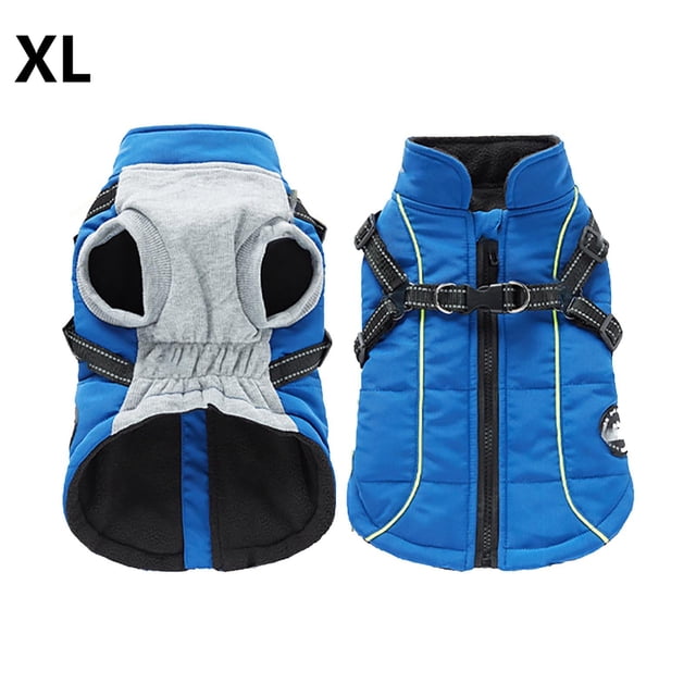 Waterproof Dog Winter Jacket with Built In Harness Reflective Cold Weather Coat with Fleece Lining and Zipper Windproof Dog Coat for Small Medium Large Dogs Outdoor Snowsuit