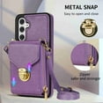 thumbnail image 5 of Dteck Crossbody Shoulder Strap Zipper Pocket Wallet Case for Samsung S24 5G, RFID Blocking Leather Purse Case with Card Holder Protective Handbag Flip Stand Cover for Women Girls Men, Purple, 5 of 6