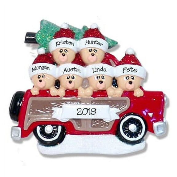 Woody Wagon Family of 6 Personalized Christmas Ornament