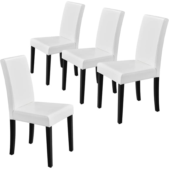 XgoodX Dining Chairs Set of 4 PU Leather Upholstered Parsons Dining Chairs with Solid Wood Legs for Kitchen/Living Room/Restaurant, Modern Style, White