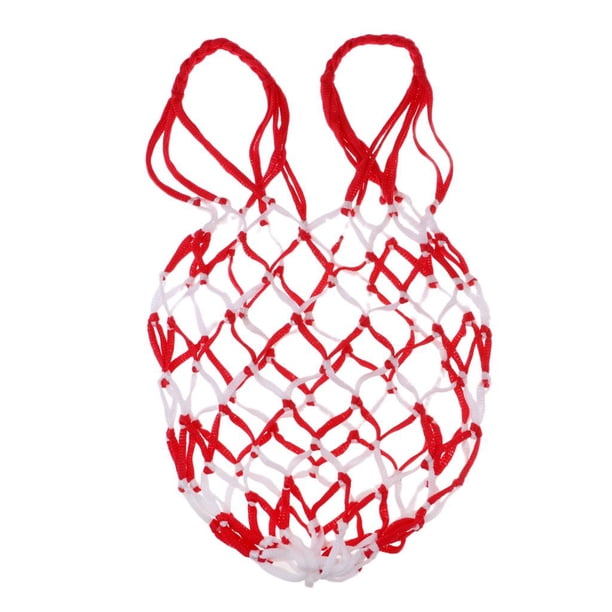 Soporte de almacenamiento de malla duradero, bolsa de red de transporte de una sola pelota de baloncesto, fútbol, voleibol con 5 uds. Ligero y blanco rojo