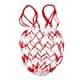 thumbnail image 1 of Soporte de almacenamiento de malla duradero, bolsa de red de transporte de una sola pelota de baloncesto, fútbol, voleibol con 5 uds. Ligero y blanco rojo, 1 of 9
