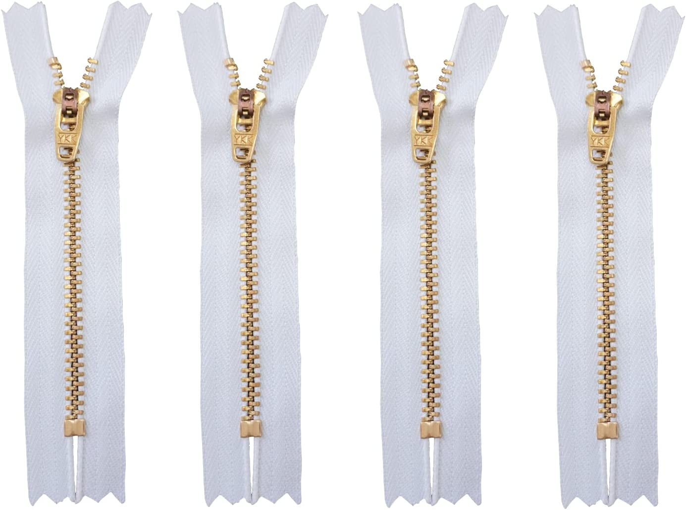  YKK Closed End Nylon White Zipper, Heavy Duty Sewing Zipper  Golden Brass Teeth/Head Durable Zip for Denim Clothes, Jeans, Trousers,  Purses, 8 Inch (20cm), 1pc : Everything Else