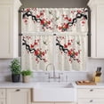 thumbnail image 3 of Kitchen Window Curtains Valance and Tier Set, Chinoiserie Bird Red Flower on Linen Rod Pocket Tier Curtain Valance Set, Asian Scenic Spring Art Light Filtering Cafe Curtains for Bedroom Living Room, 3 of 9