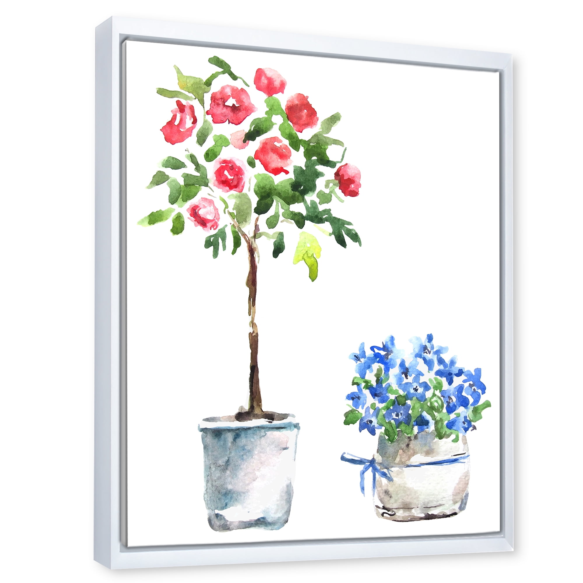 Designart 'Red and Blue Houseplants' Traditional Framed Canvas Wall Art Print