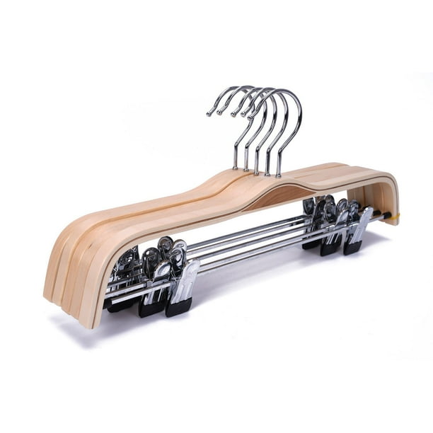JS HANGER Natural Finish Wooden Pant Hangers with AntiRust Hook and 2
