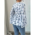 thumbnail image 6 of Women'S Floral Print Blouse Long Sleeve Babydoll Shirt Deep V Neck Peplum Top Blue S, 6 of 7