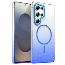 for Samsung Galaxy S25 Ultra Clear Glitter Case with Gradient Color, Luxury Magnetic Back Compatible with MagSafe, Support Wireless Charging PC Protective Cover, Lightweight & Anti-Scratch, Blue