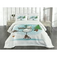 thumbnail image 3 of Ambesonne Snowman Quilted Bedspread Set 3 Pcs, Skating Xmas Tree Snow, King Size, Multicolor, 3 of 5