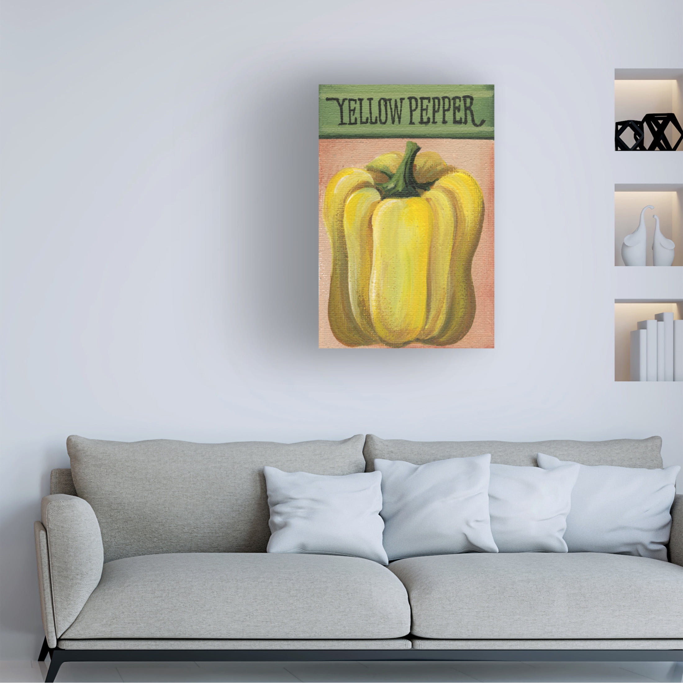 Canvas Wall Art - Debbi Wetzel 'Seed Packets 03 - Yellow Pepper' Wall Art for Living Room, Bedroom, or Office Décor by Trademark Fine Art - 16 x 24 Inches