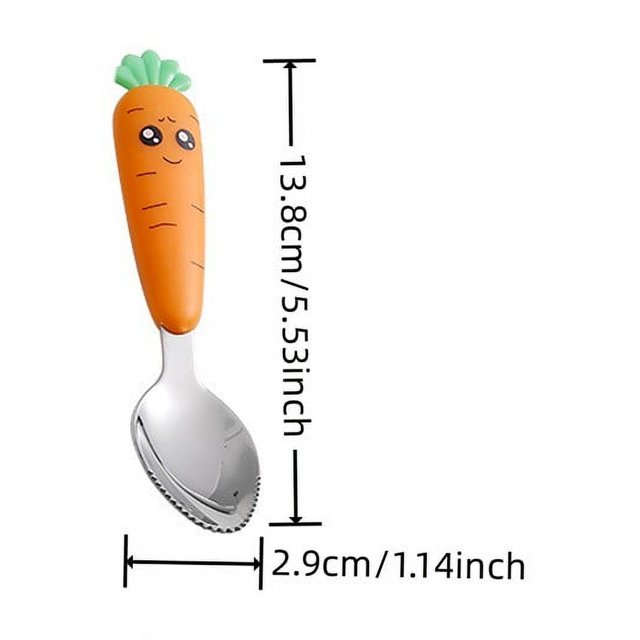 1 Pce/1Ensemble Vaisselle Créative Carotte Dessin Animé, Fourchette Cuillère pour Enfants avec Poignée, Vaisselle Portable pour Enfants, pour Tout-Petits Enfants